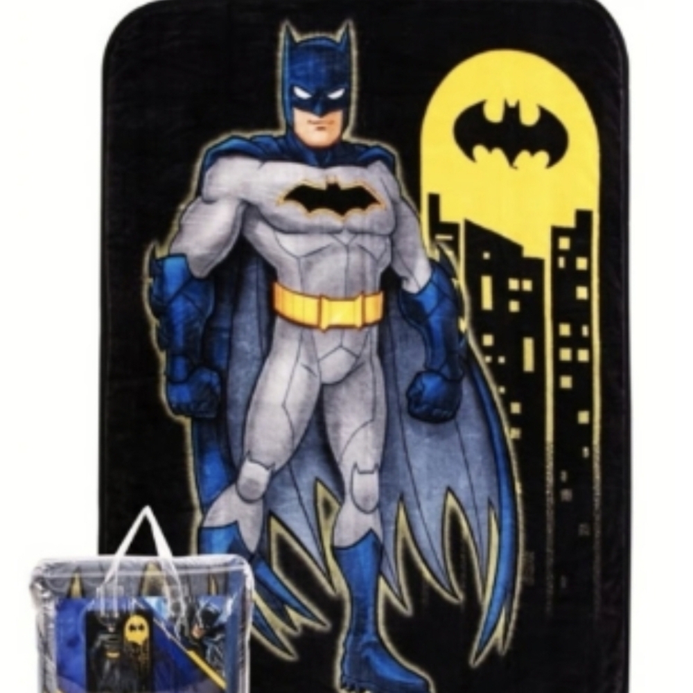 DC Comics Batman Throw Blanket - Black, Blue, Yellow, Gray